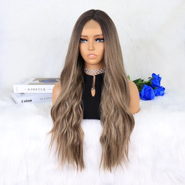 Kahverengi Kumral Ombreli Balköpüğü Işıltılı Tül Peruk - Resim 3