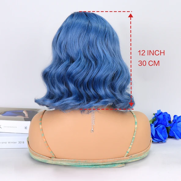 Açık Parlement Mavisi Yan Tül Peruk - Resim 5