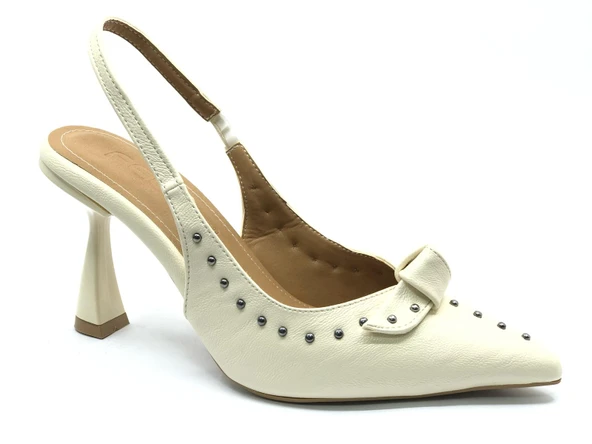 Feles Zımba Kurdela Detaylı Arkası Açık Stiletto Kadın Topuklu Ayakkabı - Resim 8