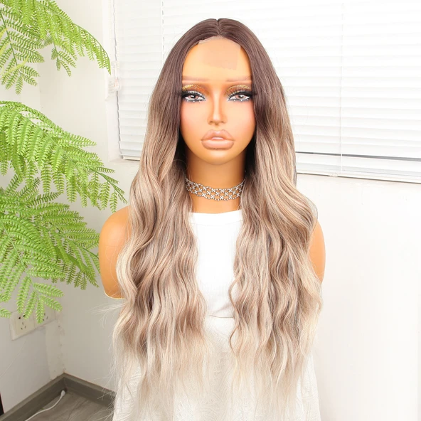 Kumral Beyaz Platin Ombre ve Röfleli Tül Peruk - Resim 2