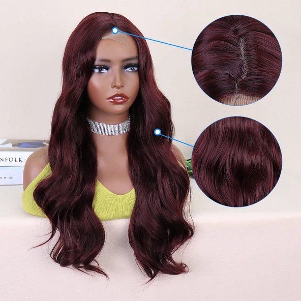 Koyu Kızıl Kahve Tül Peruk - Resim 4