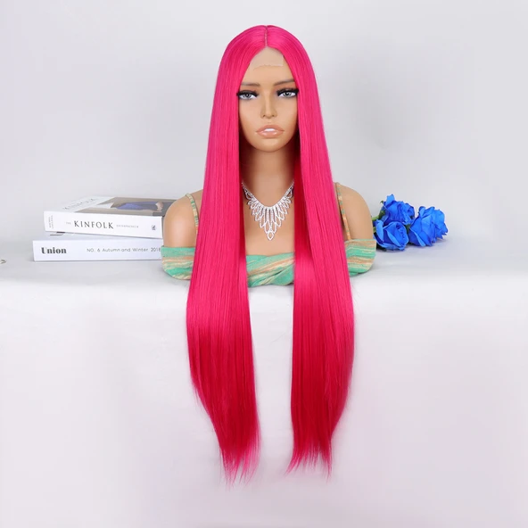 Koyu Pembe Ekstra Uzun Tül Peruk ürün görseli