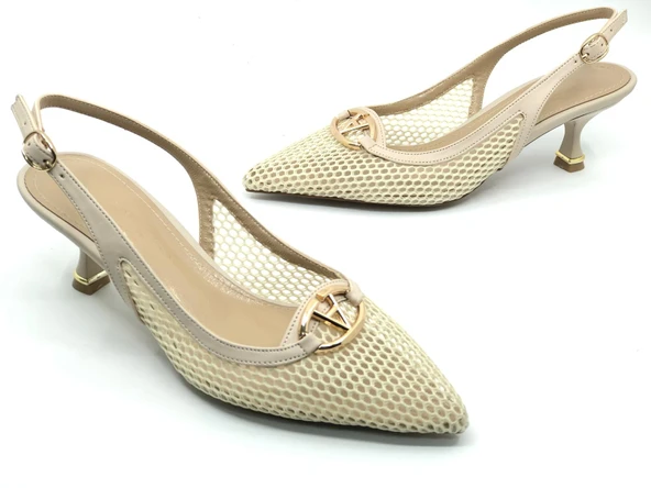 Feles Dantel Detaylı Arkası Açık Stiletto Kadın Topuklu Ayakkabı - Resim 8