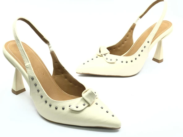 Feles Zımba Kurdela Detaylı Arkası Açık Stiletto Kadın Topuklu Ayakkabı - Resim 6