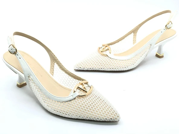 Feles Dantel Detaylı Arkası Açık Stiletto Kadın Topuklu Ayakkabı ürün görseli