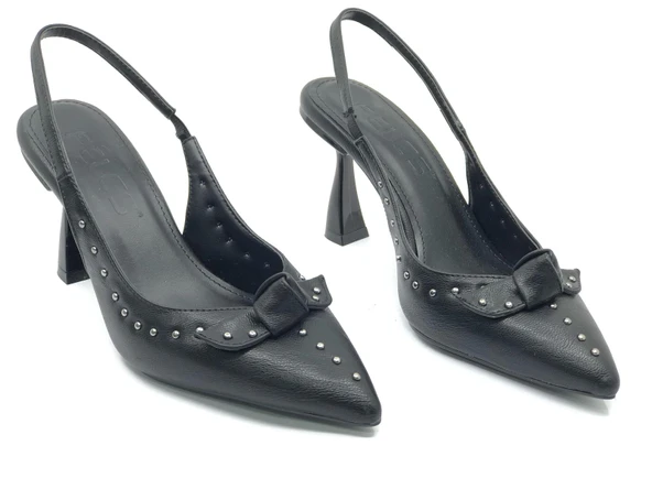 Feles Zımba Kurdela Detaylı Arkası Açık Stiletto Kadın Topuklu Ayakkabı - Resim 5