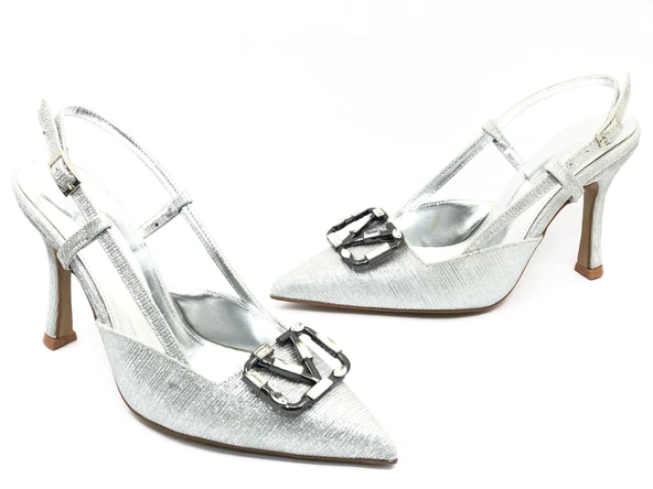 Feles V Toka Detaylı Arkası Açık Stiletto Kadın Topuklu Ayakkabı - Resim 2