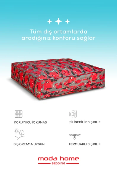 Moda Home Bedding Sıvı Geçirmez Minder | Dekoratif,Balkon, Bahçe, Plaj, Kamp, Havuz ve Palet Minderi(Kare KG) - 2