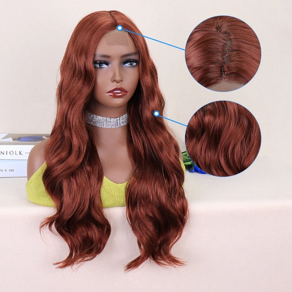 Koyu Bakır Tül Peruk - Resim 4