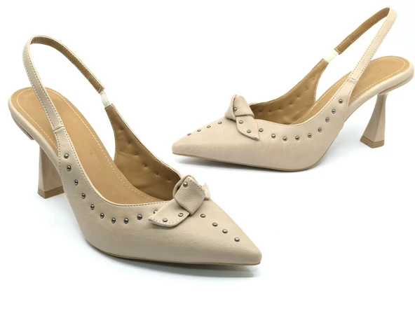 Feles Zımba Kurdela Detaylı Arkası Açık Stiletto Kadın Topuklu Ayakkabı ürün görseli 1