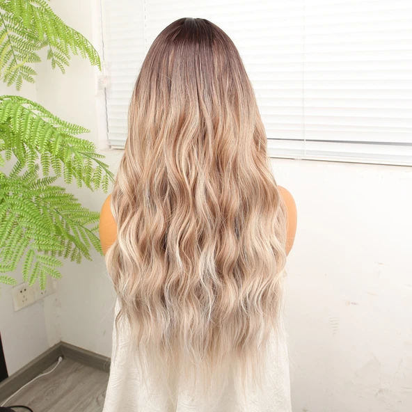 Kumral Beyaz Platin Ombre ve Röfleli Tül Peruk - Resim 5