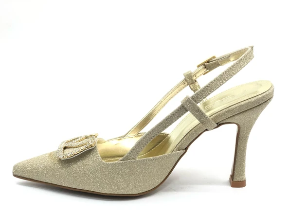 Feles V Toka Detaylı Arkası Açık Stiletto Kadın Topuklu Ayakkabı - 11