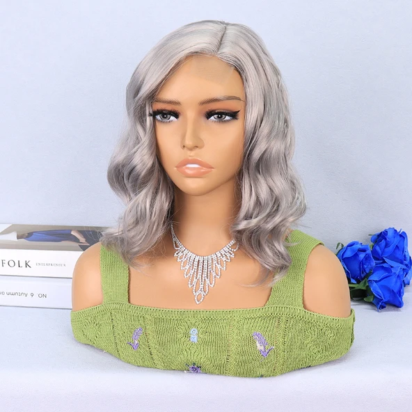 Silver Gri Yan Tül Peruk - Resim 3