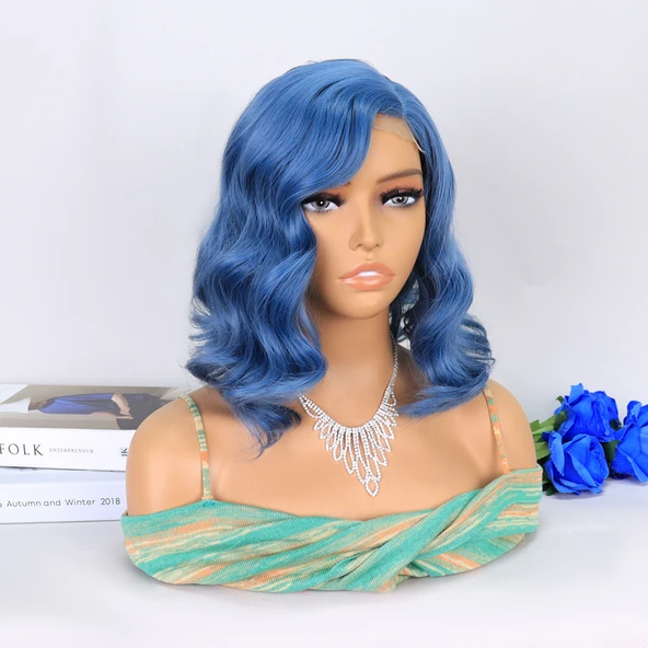 Açık Parlement Mavisi Yan Tül Peruk - Resim 2