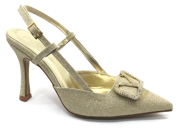 Feles V Toka Detaylı Arkası Açık Stiletto Kadın Topuklu Ayakkabı - Resim 17