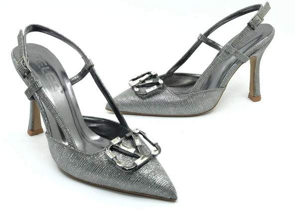 Feles V Toka Detaylı Arkası Açık Stiletto Kadın Topuklu Ayakkabı - Resim 6