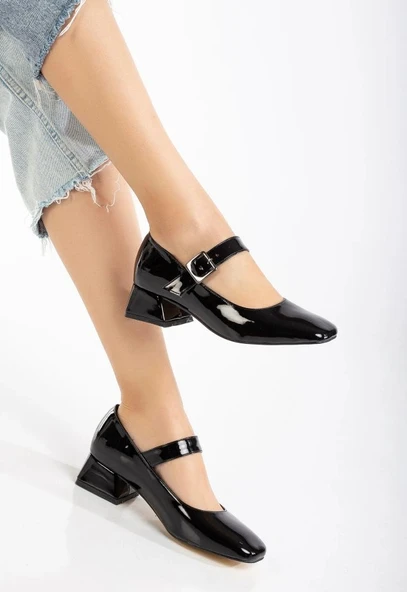 Feles Pars Jane Küt Burunlu Kadın Kısa Topuklu Kadın Babet Ayakkabı - Resim 4