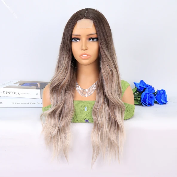 Rus Kumralı Beyaz Platin Ombre ve Röfleli Tül Peruk - Resim 3