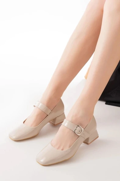 Feles Pars Jane Küt Burunlu Kadın Kısa Topuklu Kadın Babet Ayakkabı - Resim 2