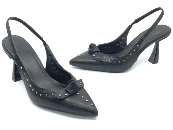 Feles Zımba Kurdela Detaylı Arkası Açık Stiletto Kadın Topuklu Ayakkabı - Resim 4