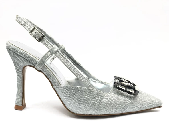 Feles V Toka Detaylı Arkası Açık Stiletto Kadın Topuklu Ayakkabı - Resim 10