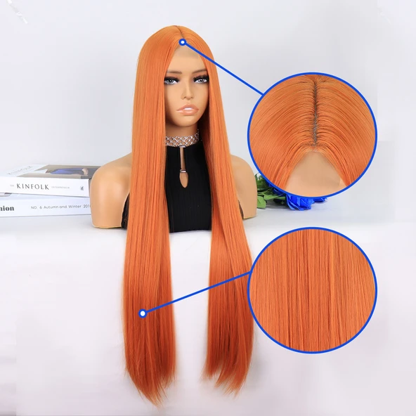 Bakır Ekstra Uzun Tül Peruk - Resim 4