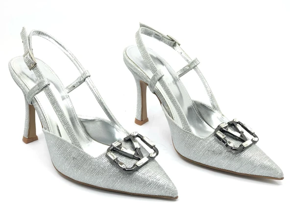 Feles V Toka Detaylı Arkası Açık Stiletto Kadın Topuklu Ayakkabı - Resim 4