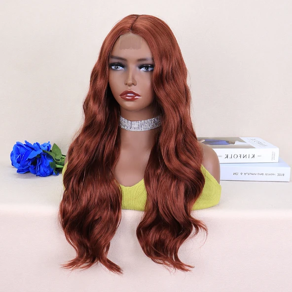 Koyu Bakır Tül Peruk - Resim 3