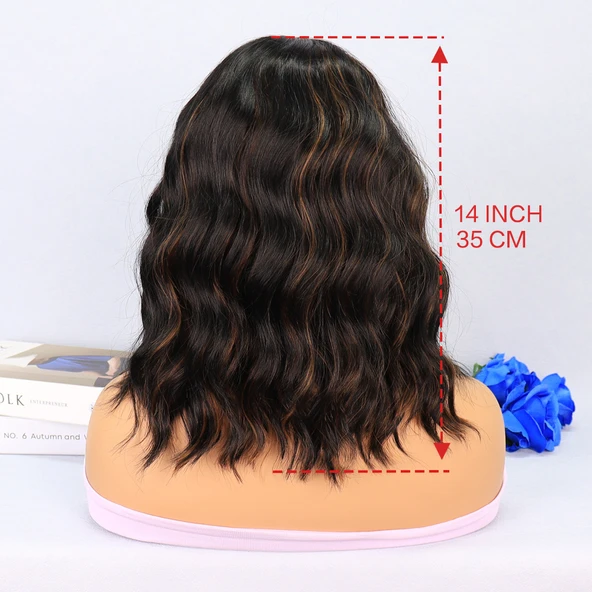 Siyah Karamel Işıltılı Fiber Sentetik Tül Peruk - Resim 5