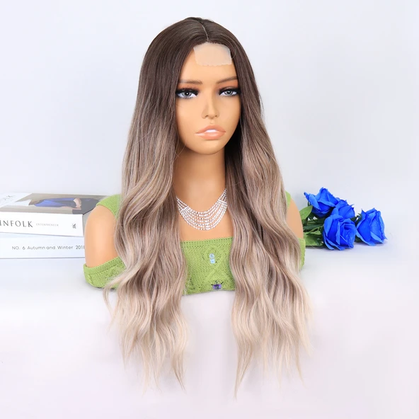 Rus Kumralı Beyaz Platin Ombre ve Röfleli Tül Peruk - Resim 2