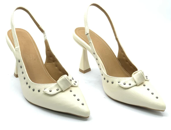 Feles Zımba Kurdela Detaylı Arkası Açık Stiletto Kadın Topuklu Ayakkabı - Resim 7