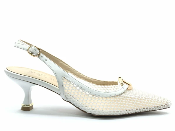 Feles Dantel Detaylı Arkası Açık Stiletto Kadın Topuklu Ayakkabı - Resim 4