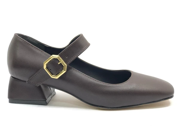 Feles Pars Jane Küt Burunlu Kadın Kısa Topuklu Kadın Babet Ayakkabı - Resim 7