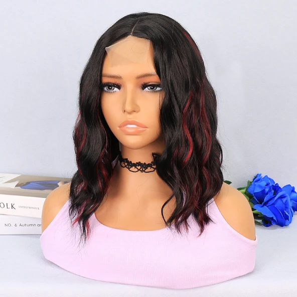 Siyah Kızıl Işıltılı Tül Peruk - Resim 3