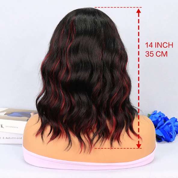 Siyah Kızıl Işıltılı Tül Peruk - Resim 5