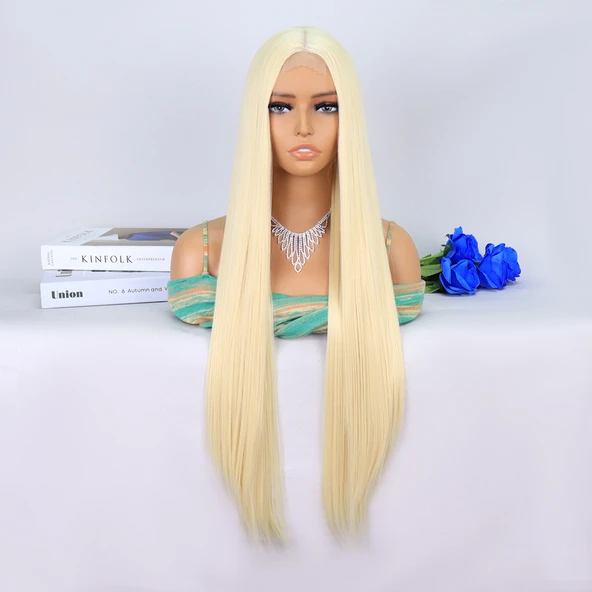 Platin Sarısı Ekstra Uzun Tül Peruk ürün görseli 1