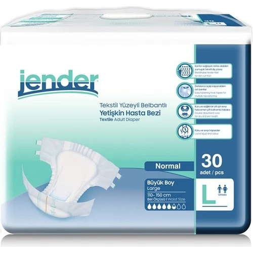 Jender Large Büyük Boy Belbantlı Hasta Bezi 30 lu 2 Paket / 60 Adet ürün görseli 1