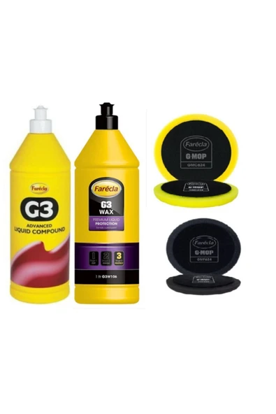 Farecla G3 Pasta 1lt + G3 Wax Cila 1 Lt + Cırtlı Sarı-siyah Pasta Cila Süngeri