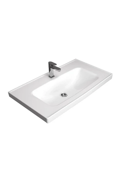 TURAVİT 80 CM ETEJERLİ KARE LAVABO