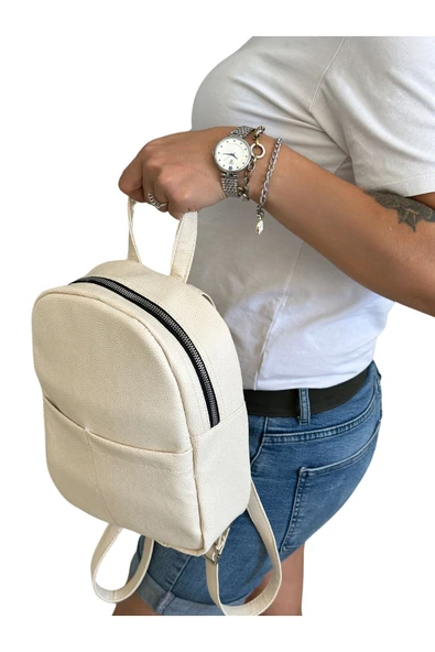 Vip Home Concept Market Ürünleri  Mini Kadın Sırt Çantası-BEJ SUNİ DERİ-Vip Home Bags - 2