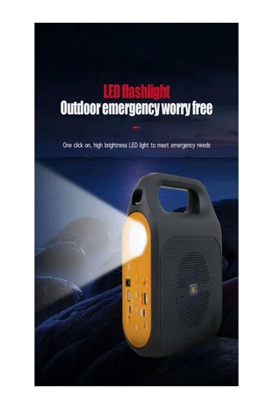 ULTRATEKNO KTF-1837 Güneş Panelli El Fenerli Powerbank Özellikli Kamp Tipi Taşınabilir Bluetooth Hoparlör Radyo - 5