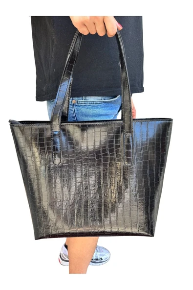 Vip Home Concept  Kadın Kroko Desen 2 Kollu Fermuarlı Büyük Boy Çanta Omuz Çantası, El Çantası Vip Home Bags - 3