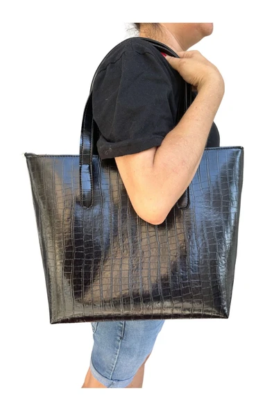 Vip Home Concept  Kadın Kroko Desen 2 Kollu Fermuarlı Büyük Boy Çanta Omuz Çantası, El Çantası Vip Home Bags - 5