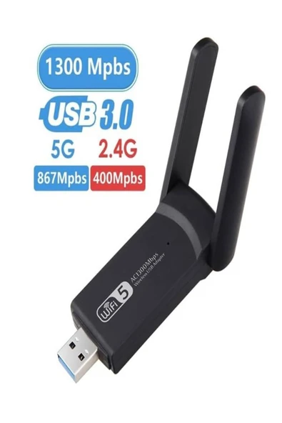 ULTRATEKNO Wi-Fi Adaptörü 802.11ac 1300Mbps Wireless Dual Band USB Adaptör 3.0 Wifi 5 Çift Anten - 5