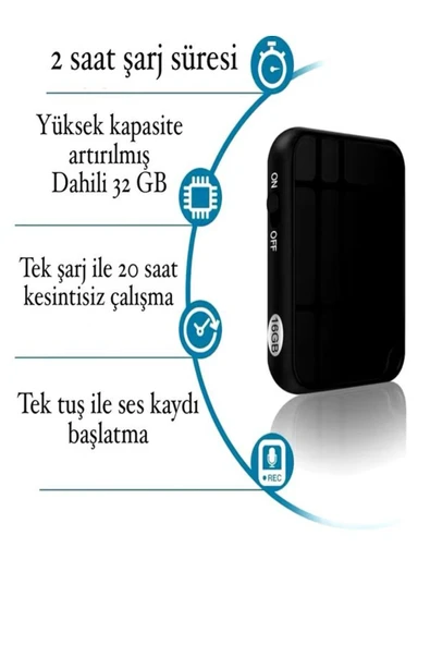 ULTRATEKNO KB55 Dünyanın en incesi Kristal Mikrofonlu Kulaklıklı 32 Gb Hafızalı Ev Işyeri 1Dinleme Cihazi - 5