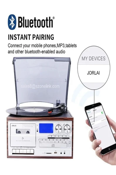 ULTRATEKNO Hepsi Bir Arada elektrikli Vintage Plak Çalar CD Çalar Kaset USB Bluetooth Tf Aux Kumandalı Pikap - 6