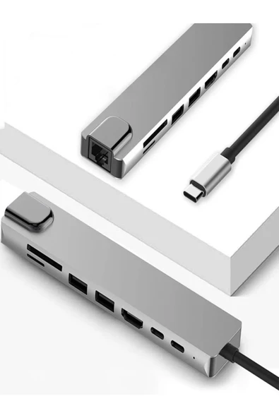 ULTRATEKNO 8in1 HUB Macbook Uyumlu Type-C™ To 4K HDMI Tv Projeksiyon Ethernet Çevirici Hub Adaptör - 6