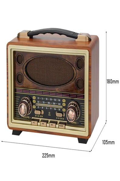 ULTRATEKNO M-2027BT Gerçek Ahşap Eskitme Kaplama Radyo Fm Am Sw USB Tf Aux Destekli Bluetooth Hoparlör - 2