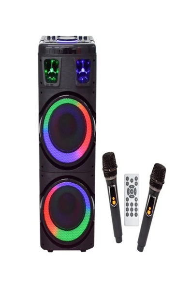 ULTRATEKNO BTS-1708 200W Karaoke Ses Sistemi 2x10 inç RGB Efektli Party Box Mikrofonlu Bluetooth Hoparlör