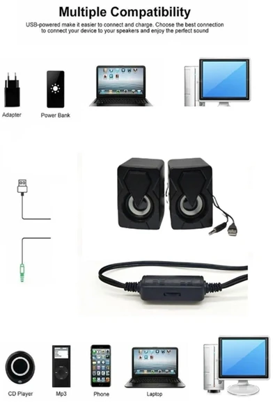 ULTRATEKNO E-1046 Bilgisayar Hoparlörü Led Işıklı Rgb Laptop Pc Uyumlu 1+1 Speaker - 6